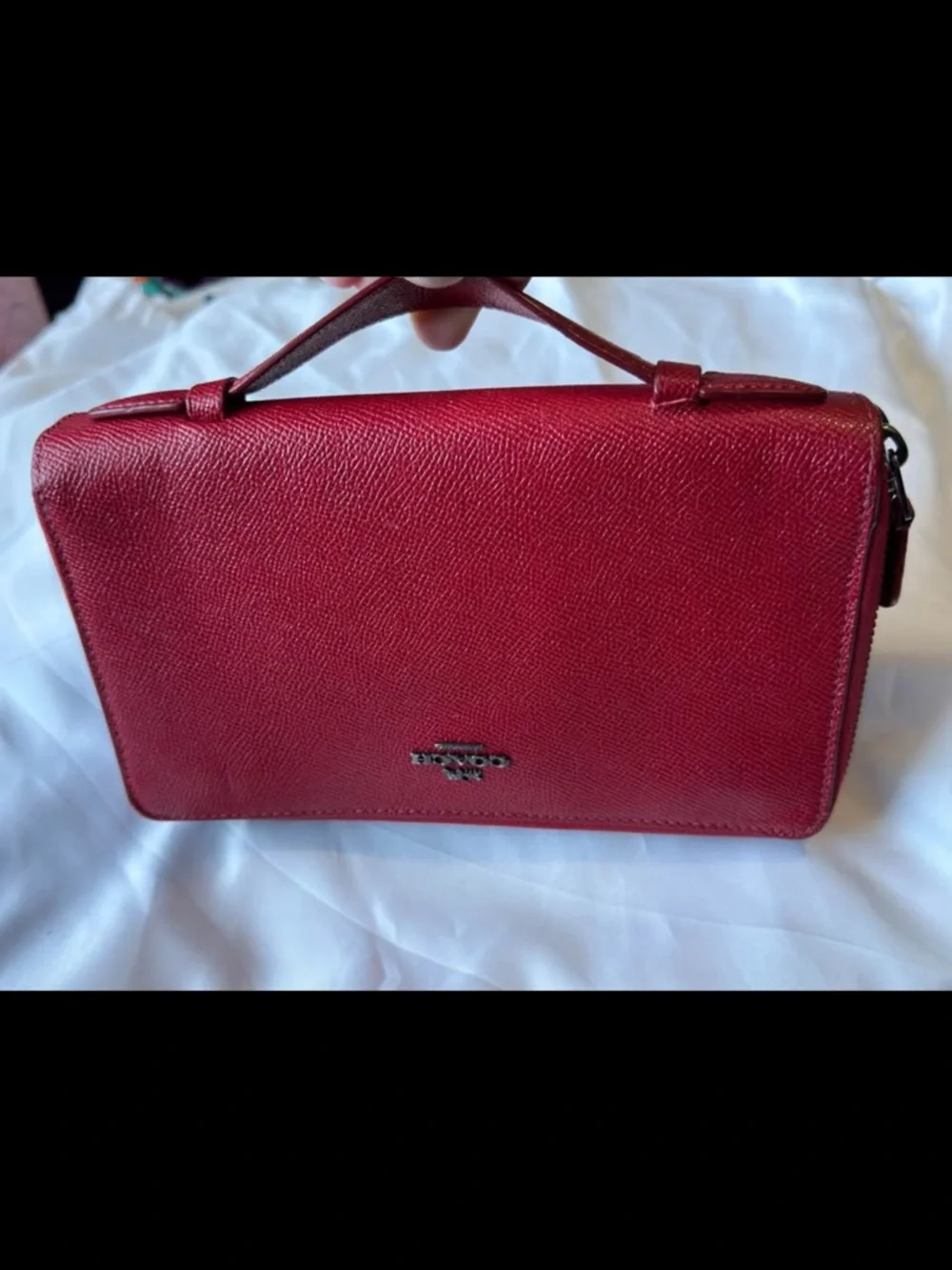 Coach Red Leather Zip Wristlet with Wrist Strap - Picture 6 of 6